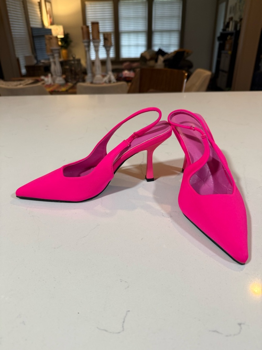 Hot Pink Slingback Pointed-Toe Heels